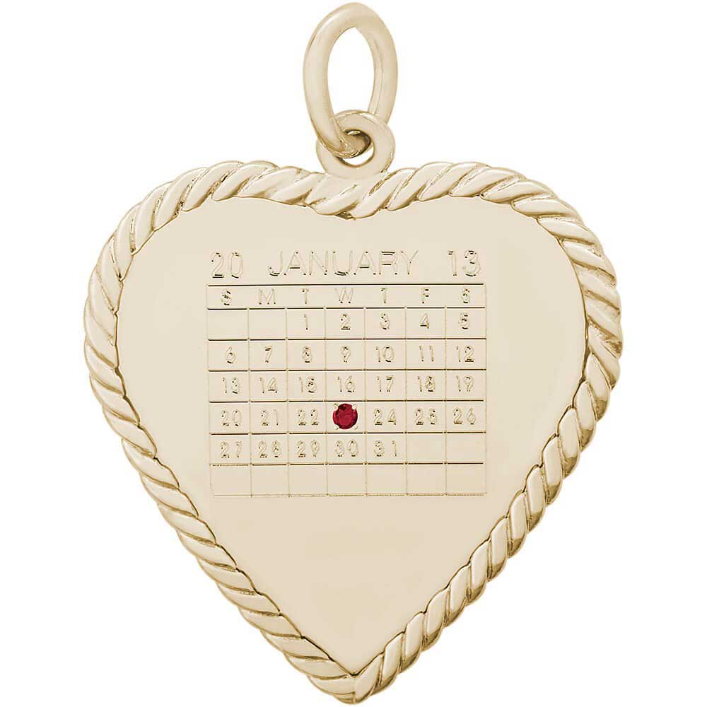 Rembrandt Calendar Heart Charm, 14K Yellow Gold Precious Accents, Ltd.