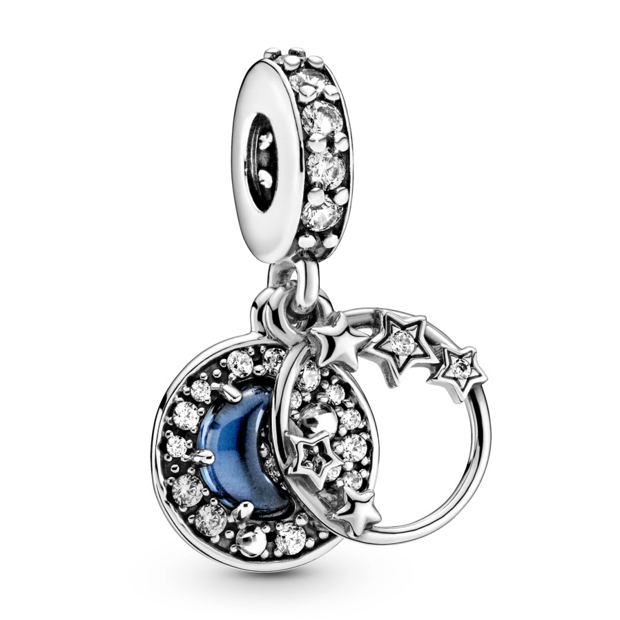 Pandora Blue Night Sky Crescent Moon Stars Dangle Charm Precious Accents Ltd